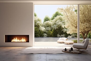 Fototapeta premium Contemporary living room interior creating a relaxing connection with nature