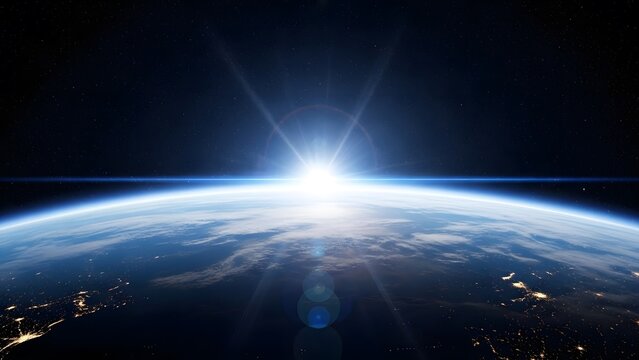 Earth from space with sunrise