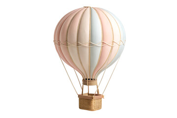 Hot air balloon transparent background and a woven basket gondola.