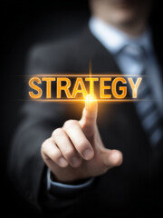 businessman touching on text "strategy", online business strategy concept