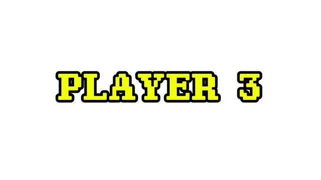 Player 3 8 Bit Pixel Text Animation Retro Video Game Message Loop on White Background 4k video animation seamless loop