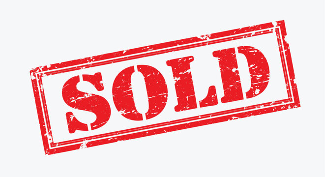 A distressed red sold stamp isolated on a transparent background