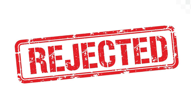 A red rectangular stamp displaying the word rejected in bold letters