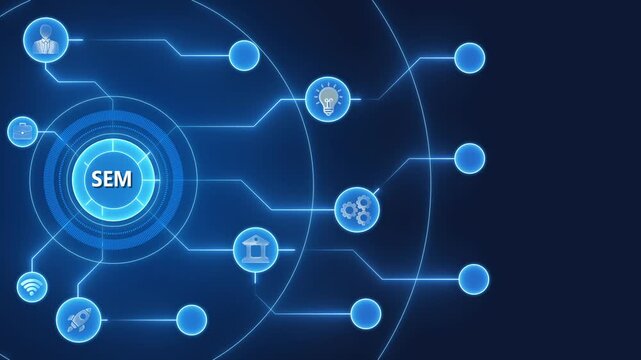 Search Engine Marketing S E M Digital Strategy Concept with and Connections on Blue Background online marketing
