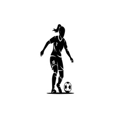 Obraz premium Female soccer player silhouette dribbling ball isolated on white background sports illustration
