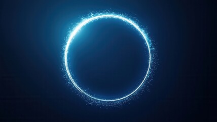 Fototapeta premium Blue particle light forming an energetic glowing ring. Abstract digital portal or futuristic technology frame