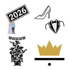 Prom class accessories and music bundle with crown shoe tuxedo and band © PureVectorArts