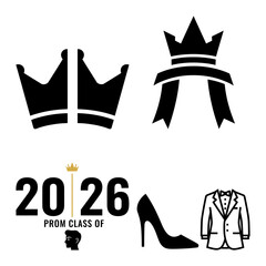 Prom crown accessories and class mark bundle with tuxedo and heel icons © PureVectorArts
