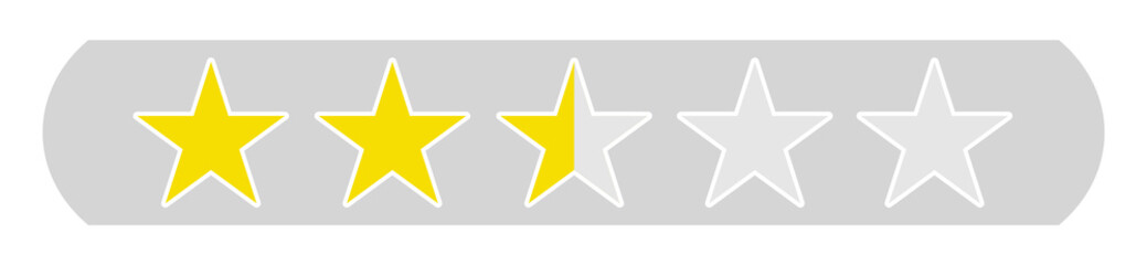 Bewertung 2,5 Sterne - Stern Icons auf grauem Button