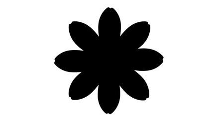 Fototapeta premium Black abstract eight petal flower silhouette isolated on transparent background