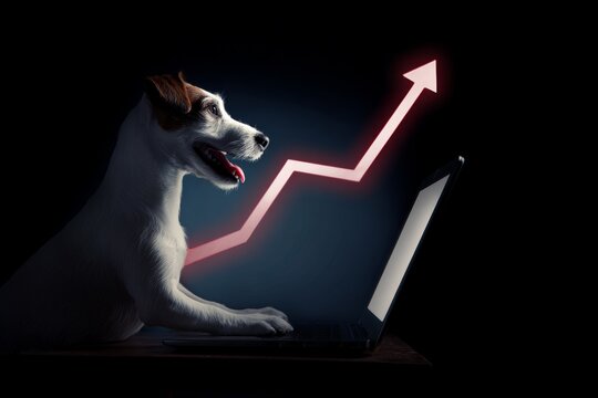 Whimsical dog: human-like laptop moments. Financial progress arr