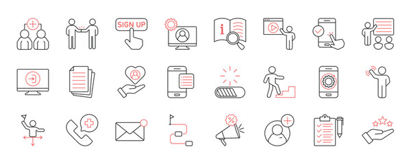 Obraz premium User onboarding solid vector icon collection, welcome, sign up, user guide, tutorial, steps, promotion, login and more. EPS 10