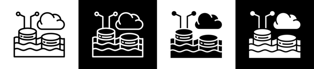 Data Lake Icon Set In Black And White Filled Style Collection
