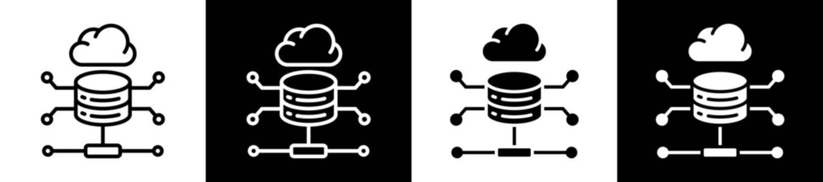 Database Server Icon Set In Black And White Filled Style Collection