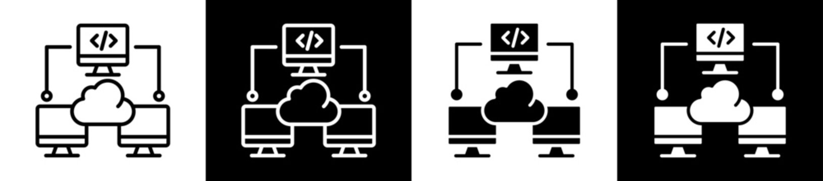 Distributed Computing Icon Set In Black And White Filled Style Collection