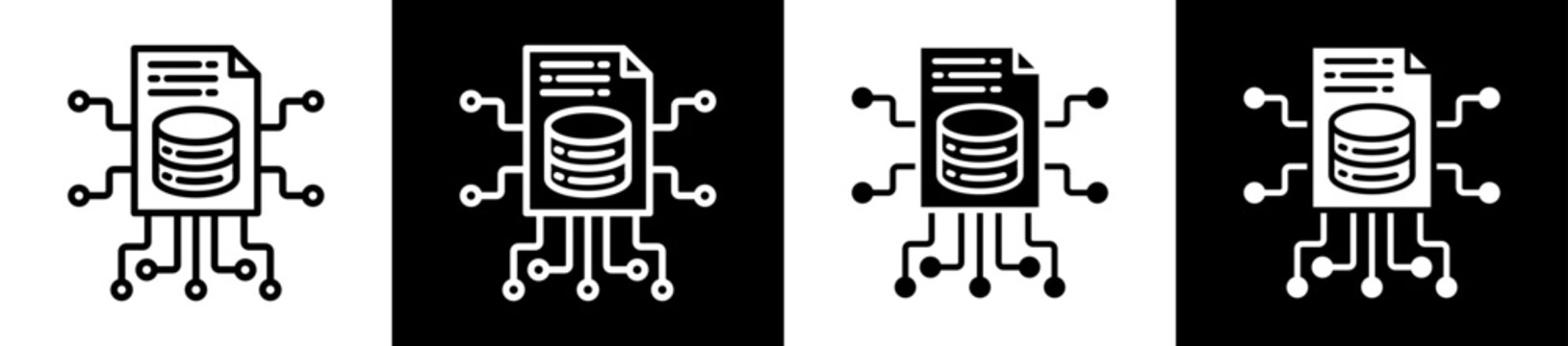 Data Cluster Icon Set In Black And White Filled Style Collection