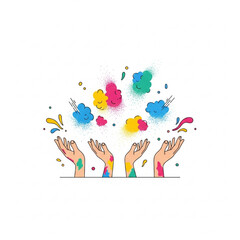 Minimalist Vector Illustration of Joyful Hands Throwing Colorful Powder Clouds in Flat Design