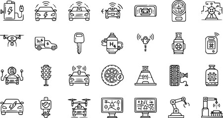 Fototapeta premium Autonomous Driving Technology Icons - Smart Car Future Mobility Icons