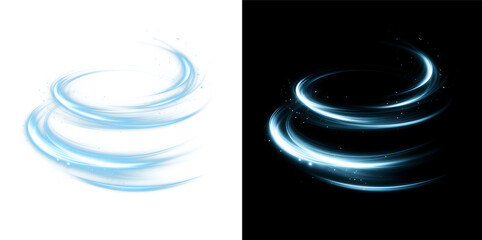Blue Wind Swirl Rings Light Trail Overlay, Transparent and Black Background Versions © SERHII