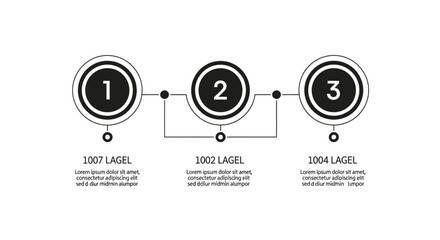 Horizontal three-step infographic with numbered circles and text labels, illustrating a clear business process on isolated white background.