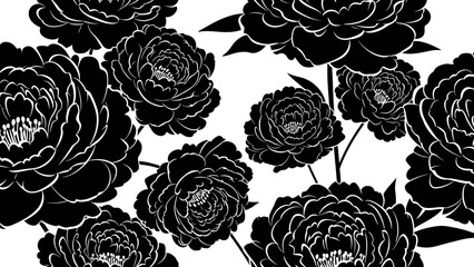 Elegant Black and White Peony Floral Pattern Design. © Kebo