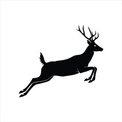 Obraz premium Dynamic black silhouette of a majestic stag leaping through the air, symbolizing wilderness, power, and freedom.