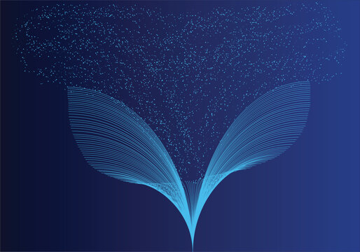 Abstract Blue Particle Flow with Wavy Lines and Gradient Background