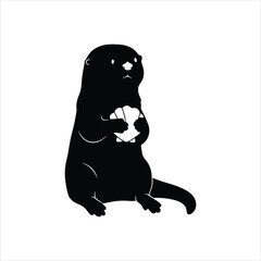 Obraz premium Adorable black silhouette of an otter holding a shell, depicting cuteness, wildlife, and coastal life.