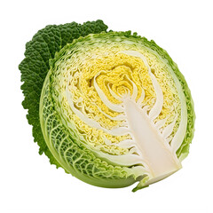 Half of fresh green savoy cabbage showing intricate inner leaves