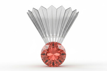 Badminton shuttlecock with red diamond base and silver metallic feathers illustrating luxury sport, expensive hobby and championship trophy concepts
