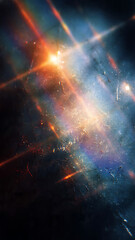 Fototapeta premium Lens Flare Dust Scratches Overlay – Blue Distressed Screen Rainbow Glow Defect Texture