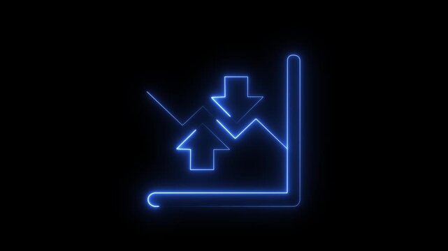Neon blue line graph animation with up and down arrows on black background, business analytics, financial chart, or market trend