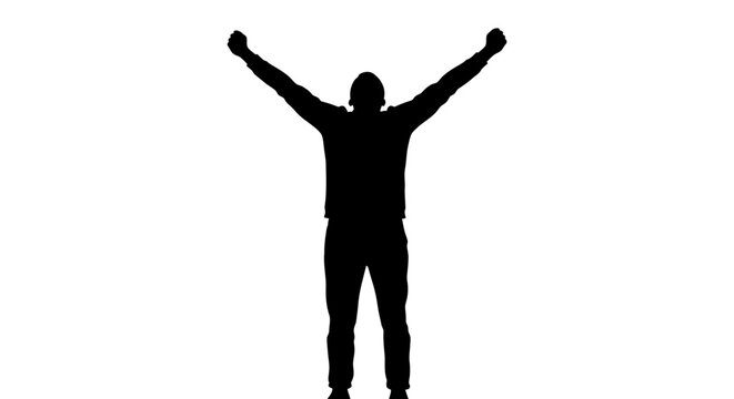 Man Standing with Arms Raised.
