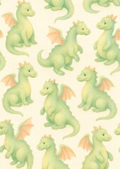 Naklejka premium Cute pastel dragon pattern