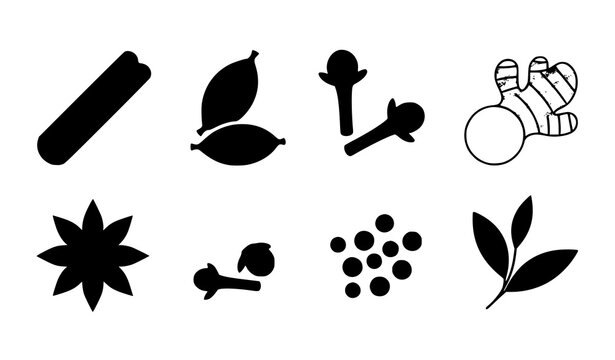 Masala Chai Spice Icon Set Flat Vector Collection