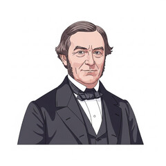 Minimalist Vector Portrait of Benjamin Harrison in 19th-Century Suit and Bow Tie, Flat Design
