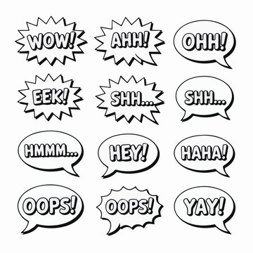 A set of comic book style speech bubbles with various expressions