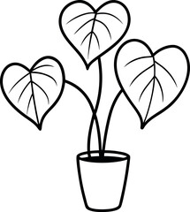 Heartleaf philodendron small potted plant line drawing © shahadat