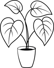 Heartleaf philodendron potted plant line illustration © shahadat