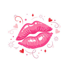Obraz premium Colored vector of lips with kiss mark. Love, romance, beauty. Makeup, and cosmetic concepts. Isolated on a transparent background
