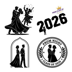 Prom dancing couple silhouette bundle for party designs © Sumona