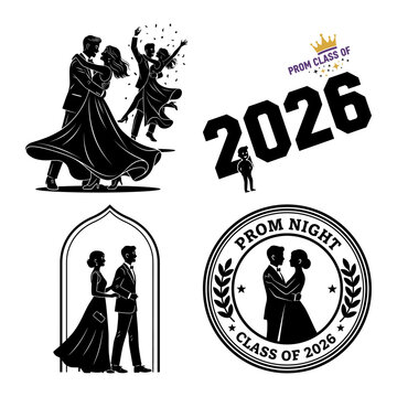 Prom dancing couple silhouette bundle for party designs