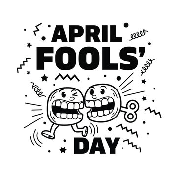 April Fools' Day wind-up toys: Two cartoon characters with huge mouths and key wind-up mechanism, representing playful chaos.