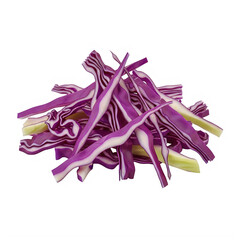Neatly Shredded Red Cabbage Piled Artistically, Revealing its Beautiful Purple and White Layers, Isolated for Culinary Use on a White Background.