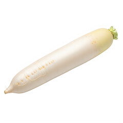 A Long, Fresh Daikon Radish with a Smooth White Body and a Hint of Green at the Top, Isolated on a Clean White Background.