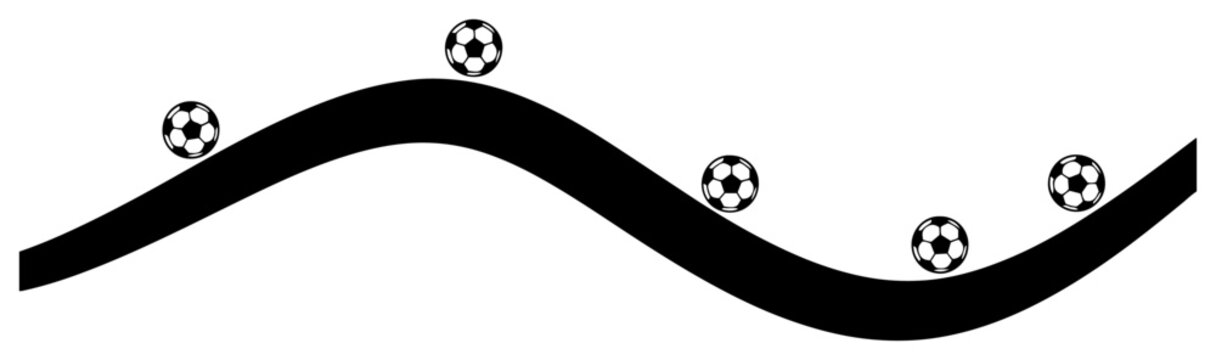 Minimalist wavy line design with soccer balls for horizontal sports decoration or border