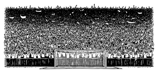 Massively crowded stadium tribune behind a goal net filled with thousands of fans © Mago