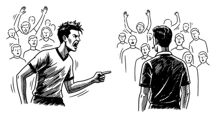 Angry soccer player arguing with the referee in front of crowd during match © Mago