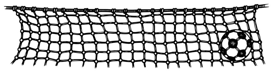 Sketch of a soccer ball hitting the goal net during a football game scoring a point © Mago