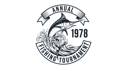 Vintage fishing tournament emblem featuring a marlin leaping from the ocean waves in 1978.